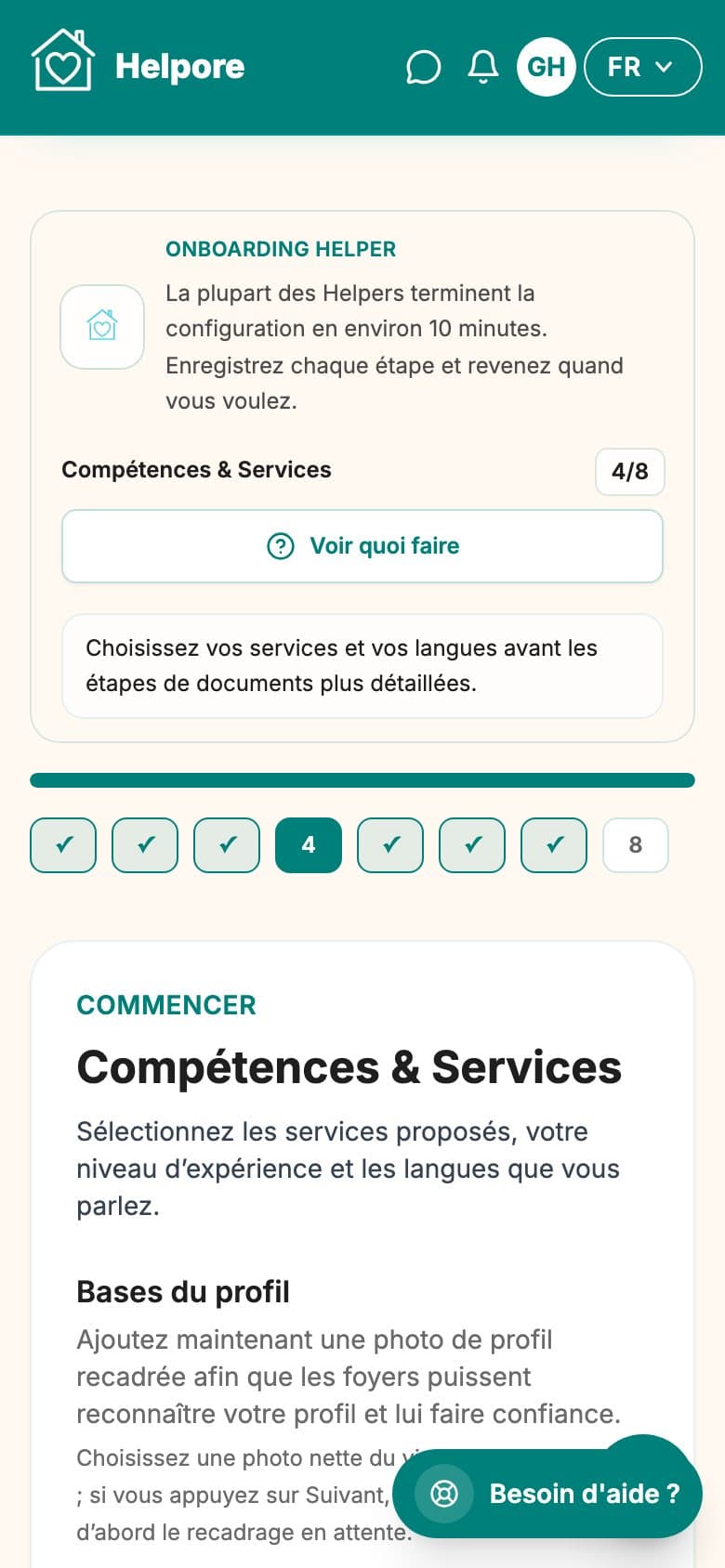 Capture mobile de l’etape services, options, tags et langues.